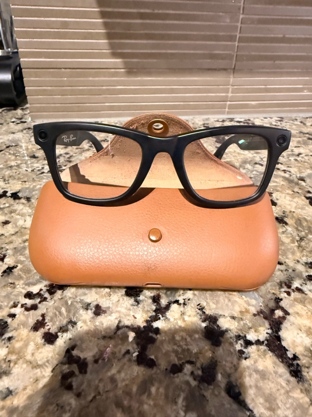 Ray-Ban meta wayfarer sz53 Gen 1 Black Frames with Brown Leather charge Case